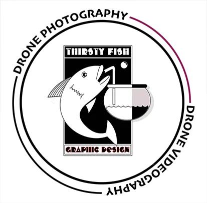Drone Captures by Thirsty Fish Graphic Design logo